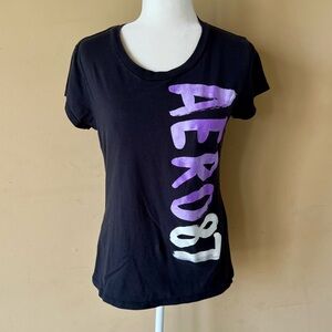 Aeropostale XL Black Purple Aero 87 Shirt Top Tee
